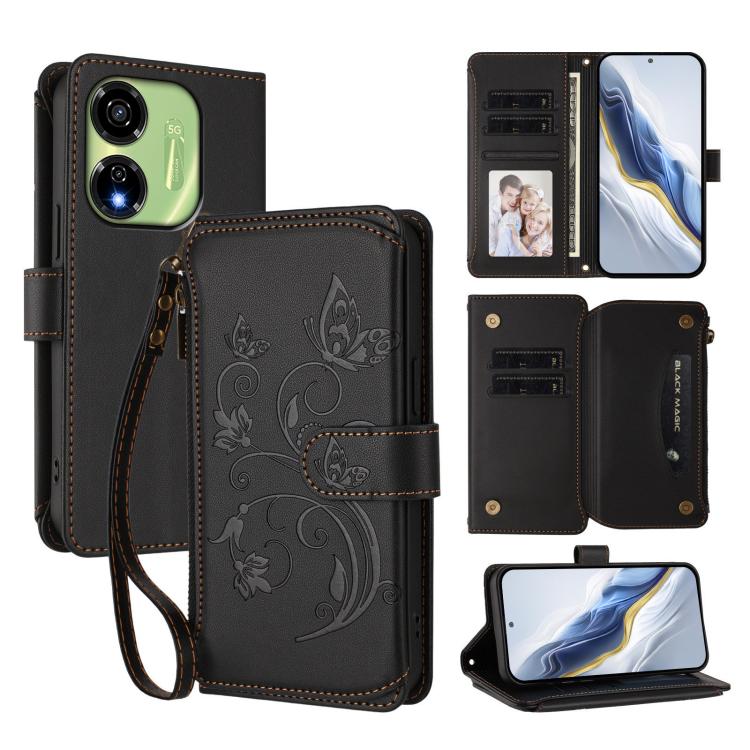 Butterfly Love Flower Multi-card Zipper Wallet Leather Phone Case, For Itel S25 4G Flat, For Itel A80 4G, For Itel A50C, For Itel A50, For Itel P55 5G, For Itel RS4 / S666LN