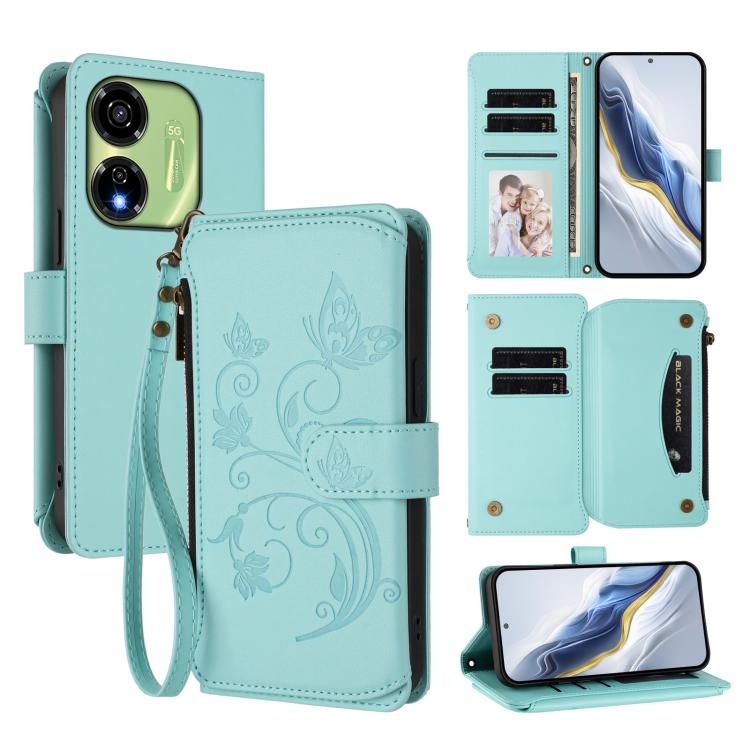 Butterfly Love Flower Multi-card Zipper Wallet Leather Phone Case, For Itel S25 4G Flat, For Itel A80 4G, For Itel A50C, For Itel A50, For Itel P55 5G, For Itel RS4 / S666LN