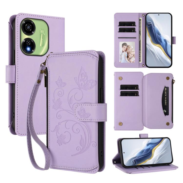 Butterfly Love Flower Multi-card Zipper Wallet Leather Phone Case, For Itel S25 4G Flat, For Itel A80 4G, For Itel A50C, For Itel A50, For Itel P55 5G, For Itel RS4 / S666LN