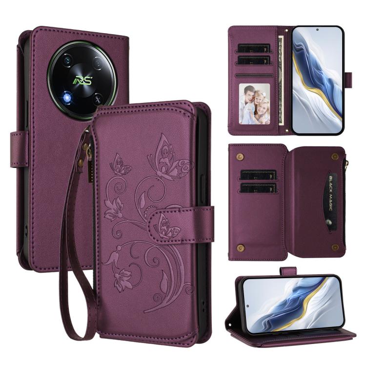 Butterfly Love Flower Multi-card Zipper Wallet Leather Phone Case, For Itel S25 4G Flat, For Itel A80 4G, For Itel A50C, For Itel A50, For Itel P55 5G, For Itel RS4 / S666LN