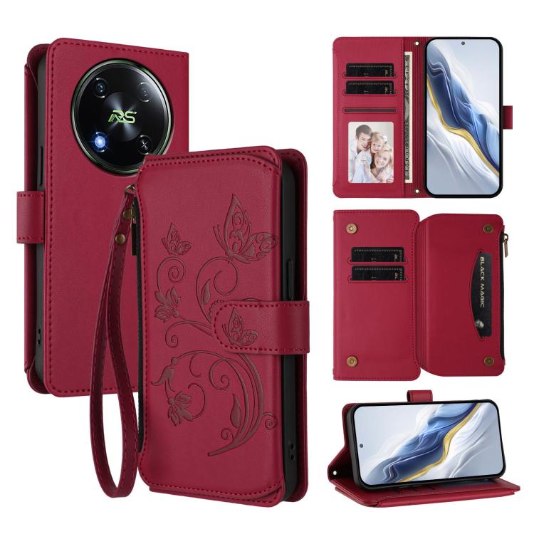 Butterfly Love Flower Multi-card Zipper Wallet Leather Phone Case, For Itel S25 4G Flat, For Itel A80 4G, For Itel A50C, For Itel A50, For Itel P55 5G, For Itel RS4 / S666LN