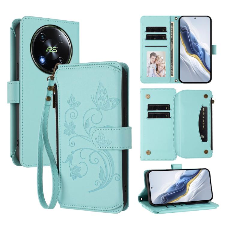 Butterfly Love Flower Multi-card Zipper Wallet Leather Phone Case, For Itel S25 4G Flat, For Itel A80 4G, For Itel A50C, For Itel A50, For Itel P55 5G, For Itel RS4 / S666LN