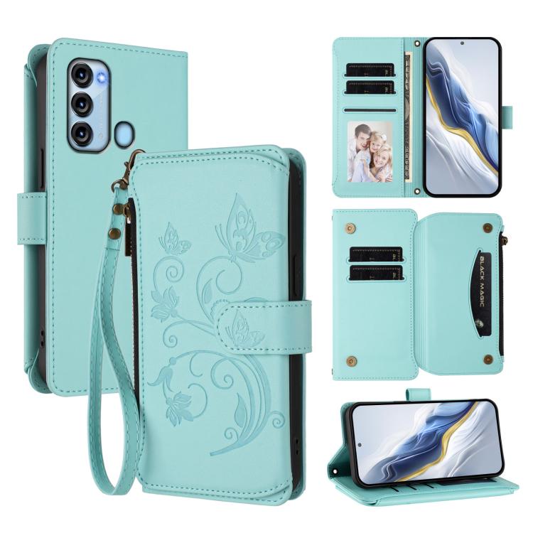 Butterfly Love Flower Multi-card Zipper Wallet Leather Phone Case, For Itel S23+, For Itel S23 / S665L, For Itel S18 / Vision 4, For Itel P40, For Itel P38 / S17 / Vision 3, For Itel S17 / S661W / Vision 3