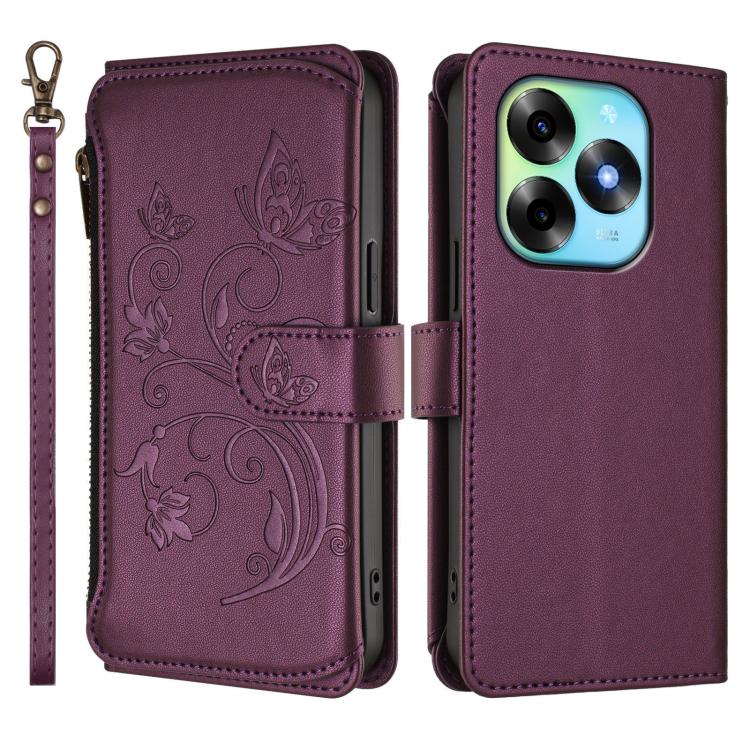 Butterfly Love Flower Multi-card Zipper Wallet Leather Phone Case, For Itel S23+, For Itel S23 / S665L, For Itel S18 / Vision 4, For Itel P40, For Itel P38 / S17 / Vision 3, For Itel S17 / S661W / Vision 3