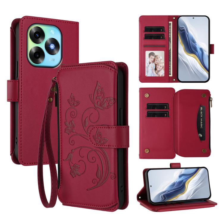 Butterfly Love Flower Multi-card Zipper Wallet Leather Phone Case, For Itel S23+, For Itel S23 / S665L, For Itel S18 / Vision 4, For Itel P40, For Itel P38 / S17 / Vision 3, For Itel S17 / S661W / Vision 3