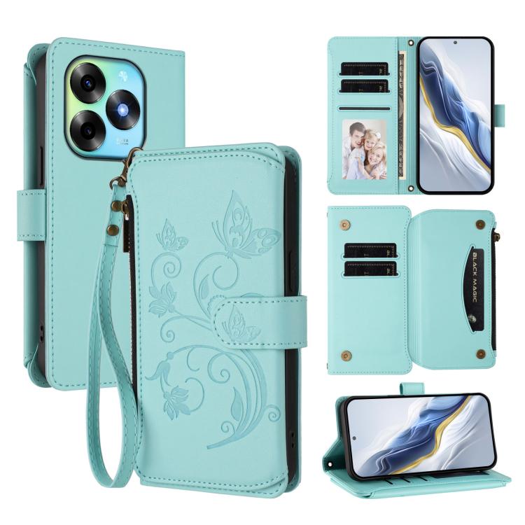 Butterfly Love Flower Multi-card Zipper Wallet Leather Phone Case, For Itel S23+, For Itel S23 / S665L, For Itel S18 / Vision 4, For Itel P40, For Itel P38 / S17 / Vision 3, For Itel S17 / S661W / Vision 3