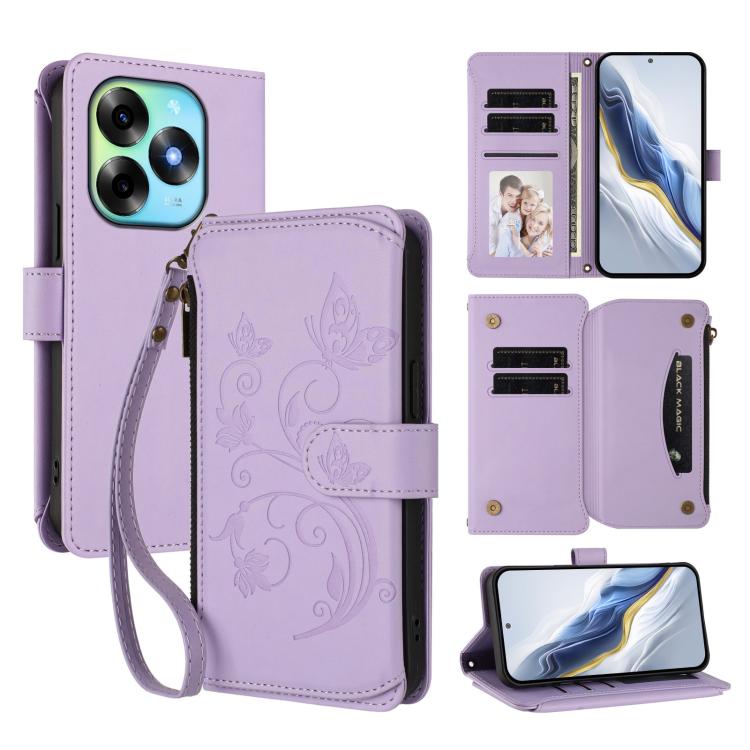 Butterfly Love Flower Multi-card Zipper Wallet Leather Phone Case, For Itel S23+, For Itel S23 / S665L, For Itel S18 / Vision 4, For Itel P40, For Itel P38 / S17 / Vision 3, For Itel S17 / S661W / Vision 3