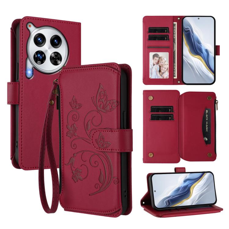 Butterfly Love Flower Multi-card Zipper Wallet Leather Phone Case, For Tecno Pop 6C, For Tecno Spark 10 Pro Magic, For Tecno Camon 30 Premier, For Tecno Pova 6 4G, For Tecno Pova 6 5G / 6 Pro 5G, For Tecno Camon 30 Pro 5G