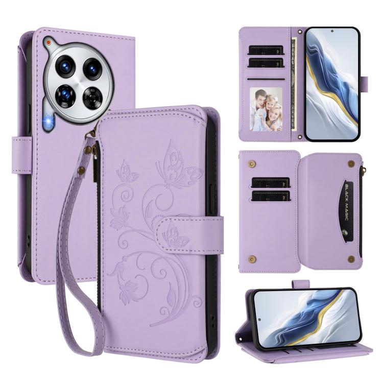 Butterfly Love Flower Multi-card Zipper Wallet Leather Phone Case, For Tecno Pop 6C, For Tecno Spark 10 Pro Magic, For Tecno Camon 30 Premier, For Tecno Pova 6 4G, For Tecno Pova 6 5G / 6 Pro 5G, For Tecno Camon 30 Pro 5G