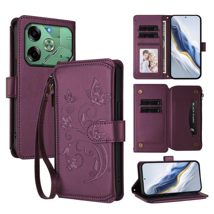 Butterfly Love Flower Multi-card Zipper Wallet Leather Phone Case, For Tecno Pop 6C, For Tecno Spark 10 Pro Magic, For Tecno Camon 30 Premier, For Tecno Pova 6 4G, For Tecno Pova 6 5G / 6 Pro 5G, For Tecno Camon 30 Pro 5G