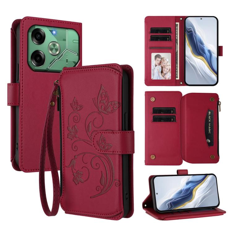 Butterfly Love Flower Multi-card Zipper Wallet Leather Phone Case, For Tecno Pop 6C, For Tecno Spark 10 Pro Magic, For Tecno Camon 30 Premier, For Tecno Pova 6 4G, For Tecno Pova 6 5G / 6 Pro 5G, For Tecno Camon 30 Pro 5G