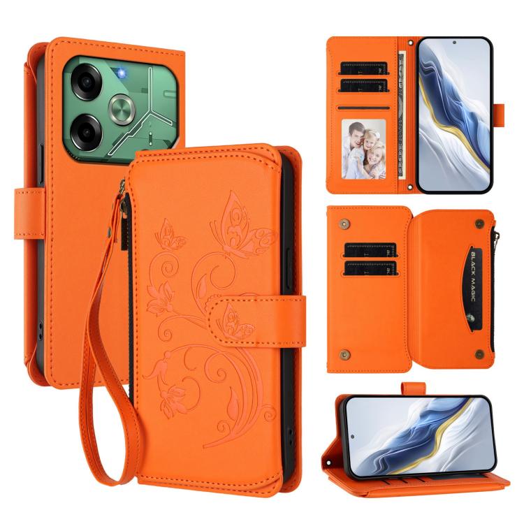 Butterfly Love Flower Multi-card Zipper Wallet Leather Phone Case, For Tecno Pop 6C, For Tecno Spark 10 Pro Magic, For Tecno Camon 30 Premier, For Tecno Pova 6 4G, For Tecno Pova 6 5G / 6 Pro 5G, For Tecno Camon 30 Pro 5G