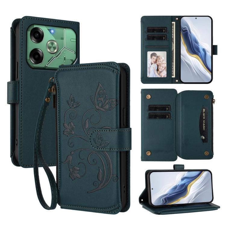 Butterfly Love Flower Multi-card Zipper Wallet Leather Phone Case, For Tecno Pop 6C, For Tecno Spark 10 Pro Magic, For Tecno Camon 30 Premier, For Tecno Pova 6 4G, For Tecno Pova 6 5G / 6 Pro 5G, For Tecno Camon 30 Pro 5G