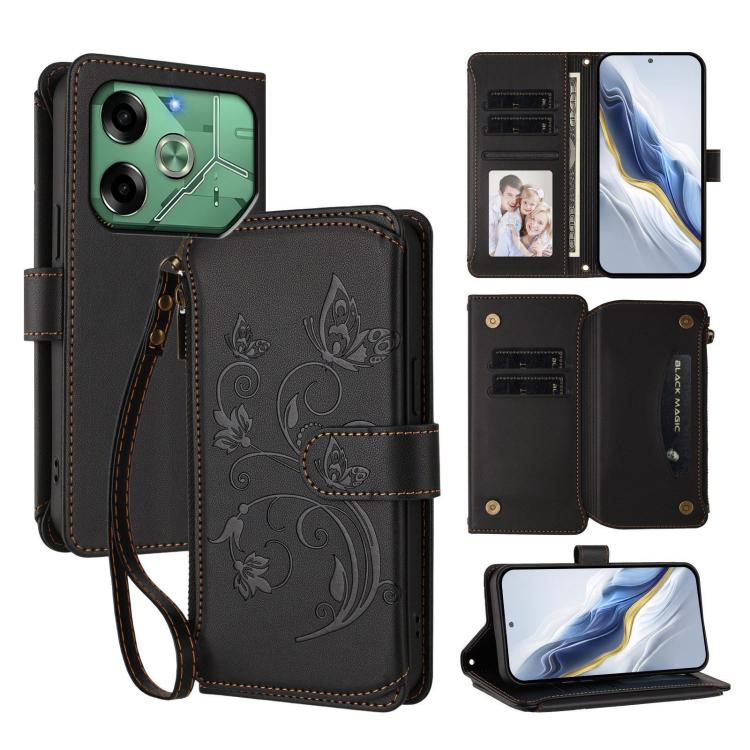 Butterfly Love Flower Multi-card Zipper Wallet Leather Phone Case, For Tecno Pop 6C, For Tecno Spark 10 Pro Magic, For Tecno Camon 30 Premier, For Tecno Pova 6 4G, For Tecno Pova 6 5G / 6 Pro 5G, For Tecno Camon 30 Pro 5G