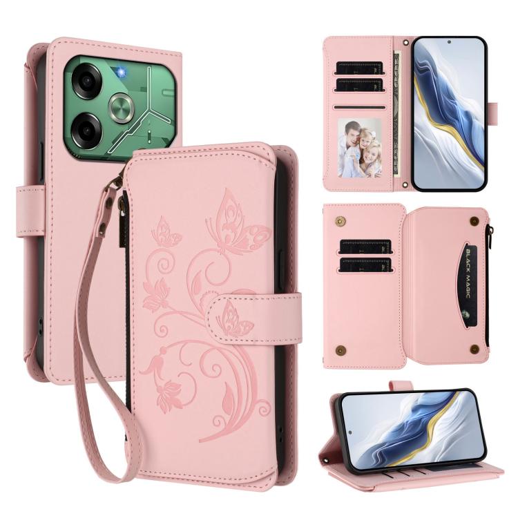 Butterfly Love Flower Multi-card Zipper Wallet Leather Phone Case, For Tecno Pop 6C, For Tecno Spark 10 Pro Magic, For Tecno Camon 30 Premier, For Tecno Pova 6 4G, For Tecno Pova 6 5G / 6 Pro 5G, For Tecno Camon 30 Pro 5G