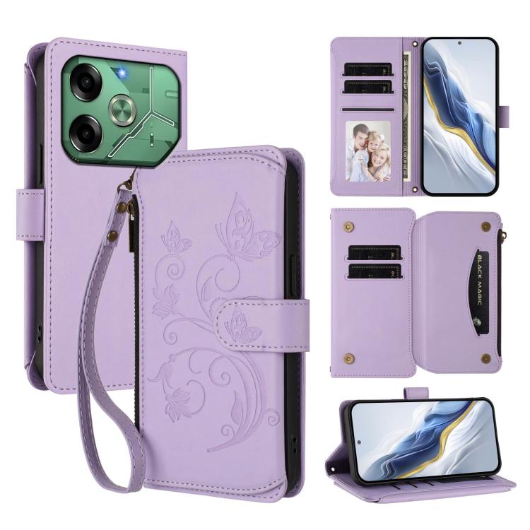 Butterfly Love Flower Multi-card Zipper Wallet Leather Phone Case, For Tecno Pop 6C, For Tecno Spark 10 Pro Magic, For Tecno Camon 30 Premier, For Tecno Pova 6 4G, For Tecno Pova 6 5G / 6 Pro 5G, For Tecno Camon 30 Pro 5G