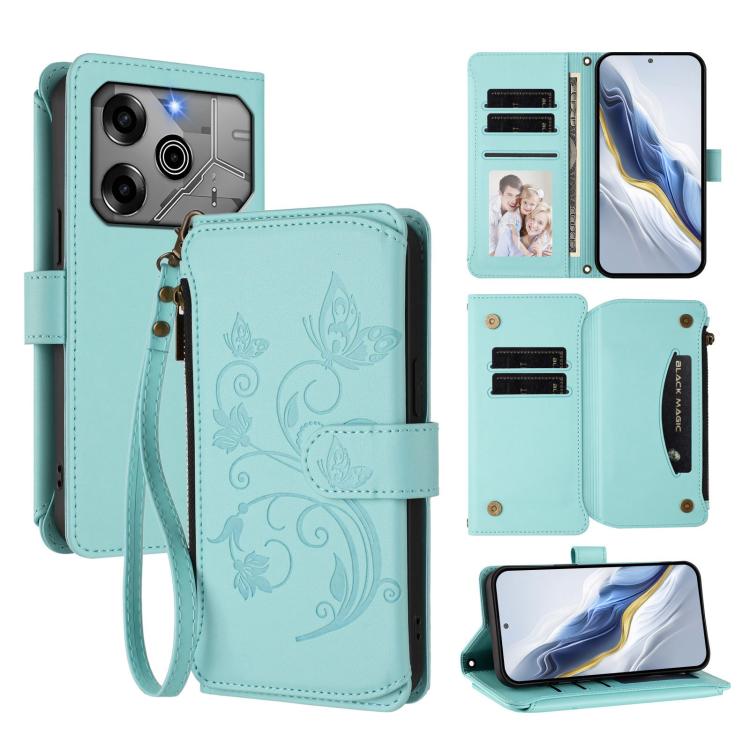 Butterfly Love Flower Multi-card Zipper Wallet Leather Phone Case, For Tecno Pop 6C, For Tecno Spark 10 Pro Magic, For Tecno Camon 30 Premier, For Tecno Pova 6 4G, For Tecno Pova 6 5G / 6 Pro 5G, For Tecno Camon 30 Pro 5G