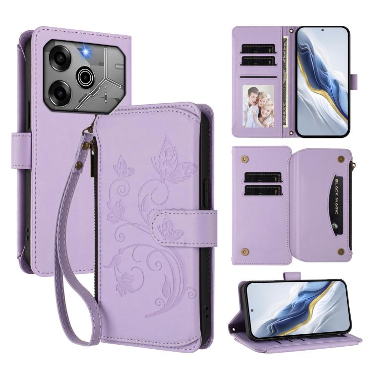 Butterfly Love Flower Multi-card Zipper Wallet Leather Phone Case, For Tecno Pop 6C, For Tecno Spark 10 Pro Magic, For Tecno Camon 30 Premier, For Tecno Pova 6 4G, For Tecno Pova 6 5G / 6 Pro 5G, For Tecno Camon 30 Pro 5G