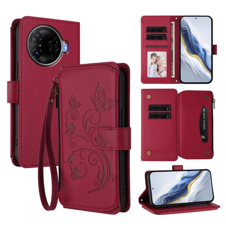Butterfly Love Flower Multi-card Zipper Wallet Leather Phone Case, For Tecno Pop 6C, For Tecno Spark 10 Pro Magic, For Tecno Camon 30 Premier, For Tecno Pova 6 4G, For Tecno Pova 6 5G / 6 Pro 5G, For Tecno Camon 30 Pro 5G