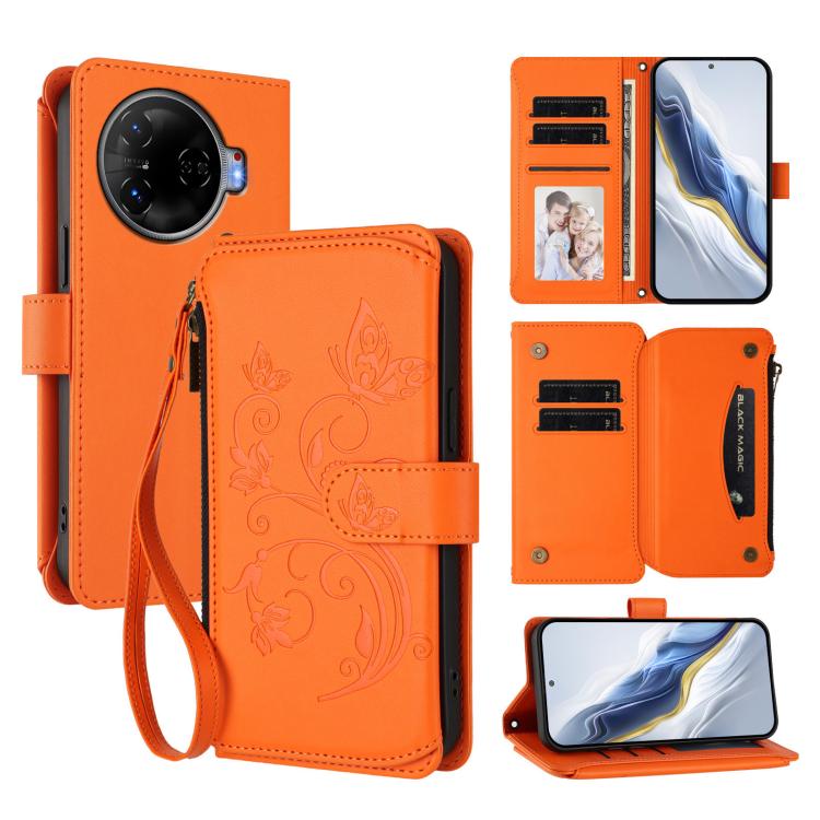 Butterfly Love Flower Multi-card Zipper Wallet Leather Phone Case, For Tecno Pop 6C, For Tecno Spark 10 Pro Magic, For Tecno Camon 30 Premier, For Tecno Pova 6 4G, For Tecno Pova 6 5G / 6 Pro 5G, For Tecno Camon 30 Pro 5G