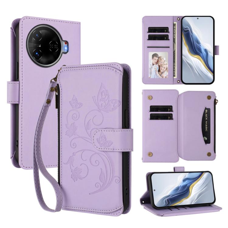 Butterfly Love Flower Multi-card Zipper Wallet Leather Phone Case, For Tecno Pop 6C, For Tecno Spark 10 Pro Magic, For Tecno Camon 30 Premier, For Tecno Pova 6 4G, For Tecno Pova 6 5G / 6 Pro 5G, For Tecno Camon 30 Pro 5G