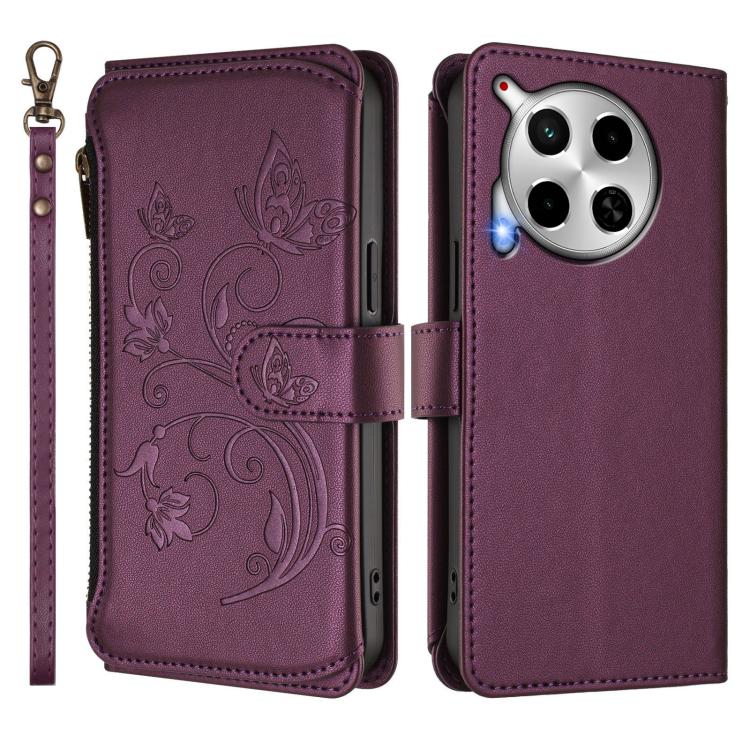 Butterfly Love Flower Multi-card Zipper Wallet Leather Phone Case, For Tecno Camon 30 4G / 5G, For Tecno Spark 20 Pro+ 4G, For Tecno Spark GO 2024 4G / 20 4G, For Tecno Pova 5 Pro 5G, For Tecno Pova Neo 3, For Tecno Pova 5