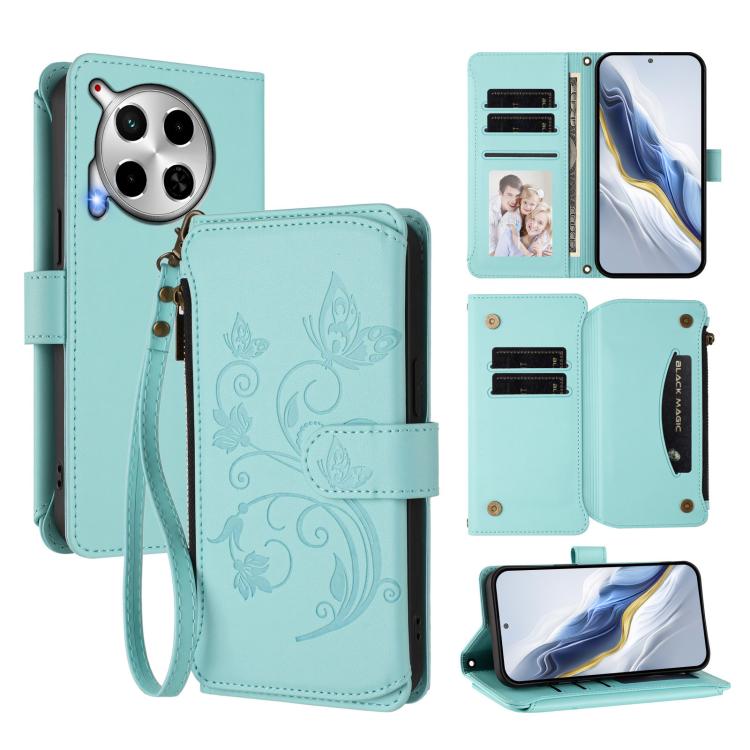Butterfly Love Flower Multi-card Zipper Wallet Leather Phone Case, For Tecno Camon 30 4G / 5G, For Tecno Spark 20 Pro+ 4G, For Tecno Spark GO 2024 4G / 20 4G, For Tecno Pova 5 Pro 5G, For Tecno Pova Neo 3, For Tecno Pova 5