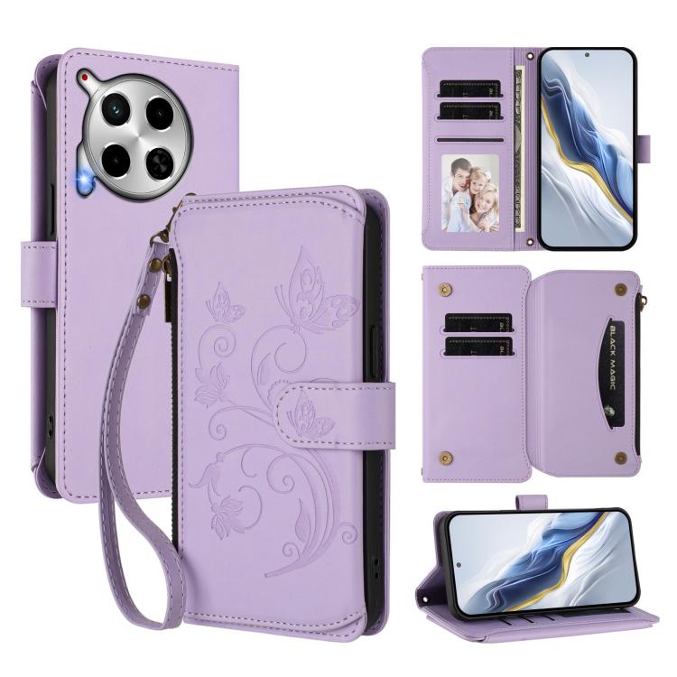 Butterfly Love Flower Multi-card Zipper Wallet Leather Phone Case, For Tecno Camon 30 4G / 5G, For Tecno Spark 20 Pro+ 4G, For Tecno Spark GO 2024 4G / 20 4G, For Tecno Pova 5 Pro 5G, For Tecno Pova Neo 3, For Tecno Pova 5