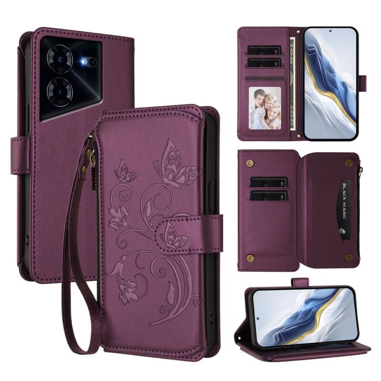 Butterfly Love Flower Multi-card Zipper Wallet Leather Phone Case, For Tecno Camon 30 4G / 5G, For Tecno Spark 20 Pro+ 4G, For Tecno Spark GO 2024 4G / 20 4G, For Tecno Pova 5 Pro 5G, For Tecno Pova Neo 3, For Tecno Pova 5