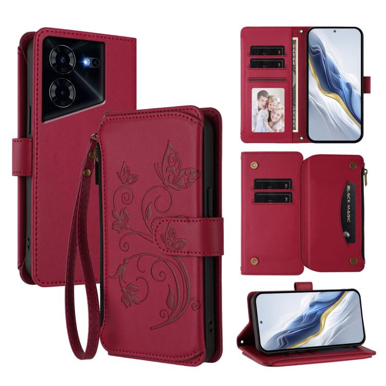 Butterfly Love Flower Multi-card Zipper Wallet Leather Phone Case, For Tecno Camon 30 4G / 5G, For Tecno Spark 20 Pro+ 4G, For Tecno Spark GO 2024 4G / 20 4G, For Tecno Pova 5 Pro 5G, For Tecno Pova Neo 3, For Tecno Pova 5