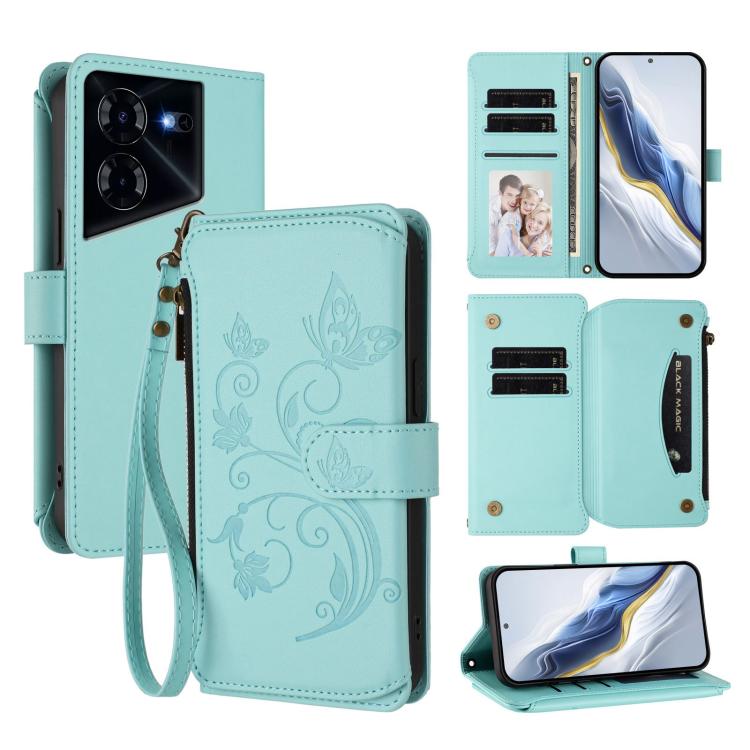 Butterfly Love Flower Multi-card Zipper Wallet Leather Phone Case, For Tecno Camon 30 4G / 5G, For Tecno Spark 20 Pro+ 4G, For Tecno Spark GO 2024 4G / 20 4G, For Tecno Pova 5 Pro 5G, For Tecno Pova Neo 3, For Tecno Pova 5