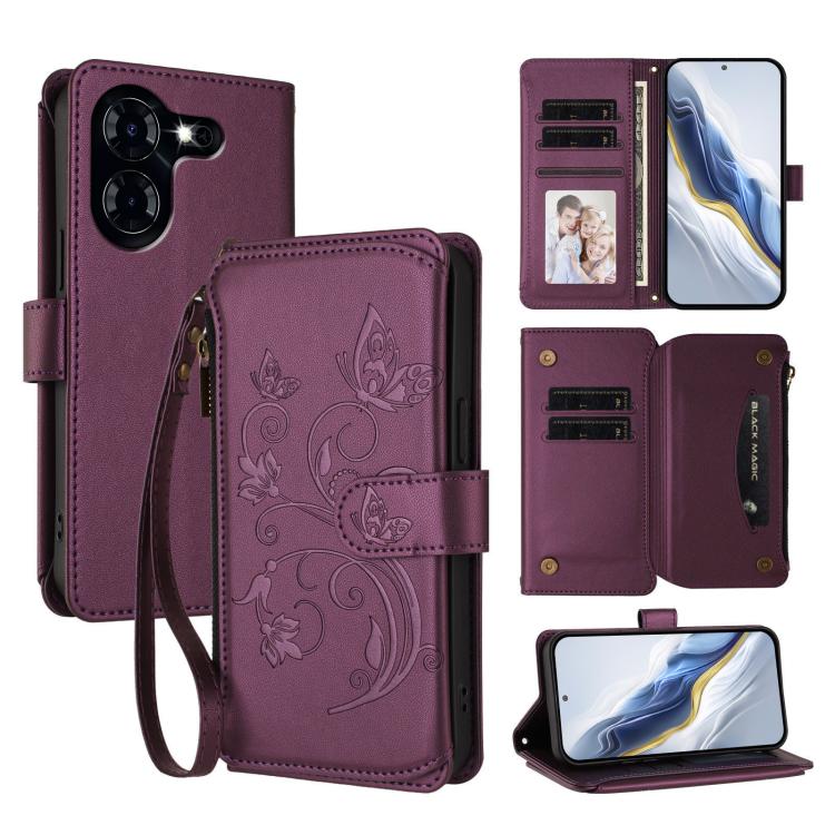 Butterfly Love Flower Multi-card Zipper Wallet Leather Phone Case, For Tecno Camon 30 4G / 5G, For Tecno Spark 20 Pro+ 4G, For Tecno Spark GO 2024 4G / 20 4G, For Tecno Pova 5 Pro 5G, For Tecno Pova Neo 3, For Tecno Pova 5
