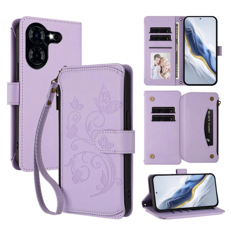 Butterfly Love Flower Multi-card Zipper Wallet Leather Phone Case, For Tecno Camon 30 4G / 5G, For Tecno Spark 20 Pro+ 4G, For Tecno Spark GO 2024 4G / 20 4G, For Tecno Pova 5 Pro 5G, For Tecno Pova Neo 3, For Tecno Pova 5