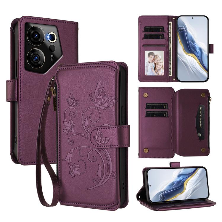 Butterfly Love Flower Multi-card Zipper Wallet Leather Phone Case, For Tecno Camon 20 Premier 5G, For Tecno Camon 20 Pro 5G, For Tecno Camon 20 4G / 20 Pro 4G, For Tecno Spark 10 5G, For Tecno Spark 10C / 10 4G, For Tecno Spark 10 Pro 4G / K17 4G
