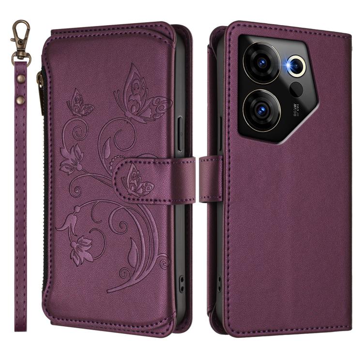 Butterfly Love Flower Multi-card Zipper Wallet Leather Phone Case, For Tecno Camon 20 Premier 5G, For Tecno Camon 20 Pro 5G, For Tecno Camon 20 4G / 20 Pro 4G, For Tecno Spark 10 5G, For Tecno Spark 10C / 10 4G, For Tecno Spark 10 Pro 4G / K17 4G