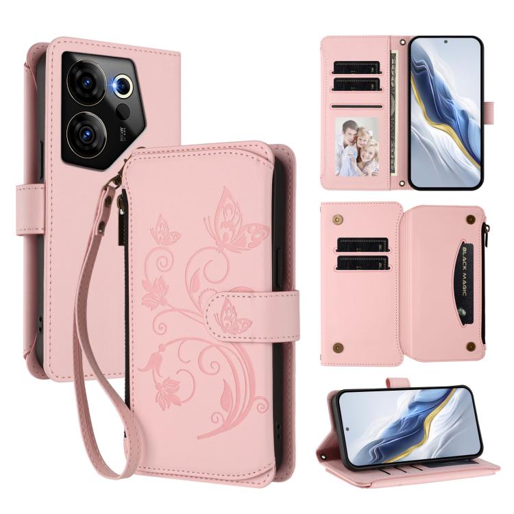 Butterfly Love Flower Multi-card Zipper Wallet Leather Phone Case, For Tecno Camon 20 Premier 5G, For Tecno Camon 20 Pro 5G, For Tecno Camon 20 4G / 20 Pro 4G, For Tecno Spark 10 5G, For Tecno Spark 10C / 10 4G, For Tecno Spark 10 Pro 4G / K17 4G