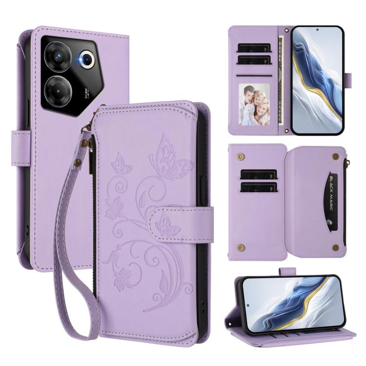 Butterfly Love Flower Multi-card Zipper Wallet Leather Phone Case, For Tecno Camon 20 Premier 5G, For Tecno Camon 20 Pro 5G, For Tecno Camon 20 4G / 20 Pro 4G, For Tecno Spark 10 5G, For Tecno Spark 10C / 10 4G, For Tecno Spark 10 Pro 4G / K17 4G