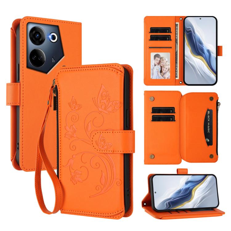 Butterfly Love Flower Multi-card Zipper Wallet Leather Phone Case, For Tecno Camon 20 Premier 5G, For Tecno Camon 20 Pro 5G, For Tecno Camon 20 4G / 20 Pro 4G, For Tecno Spark 10 5G, For Tecno Spark 10C / 10 4G, For Tecno Spark 10 Pro 4G / K17 4G