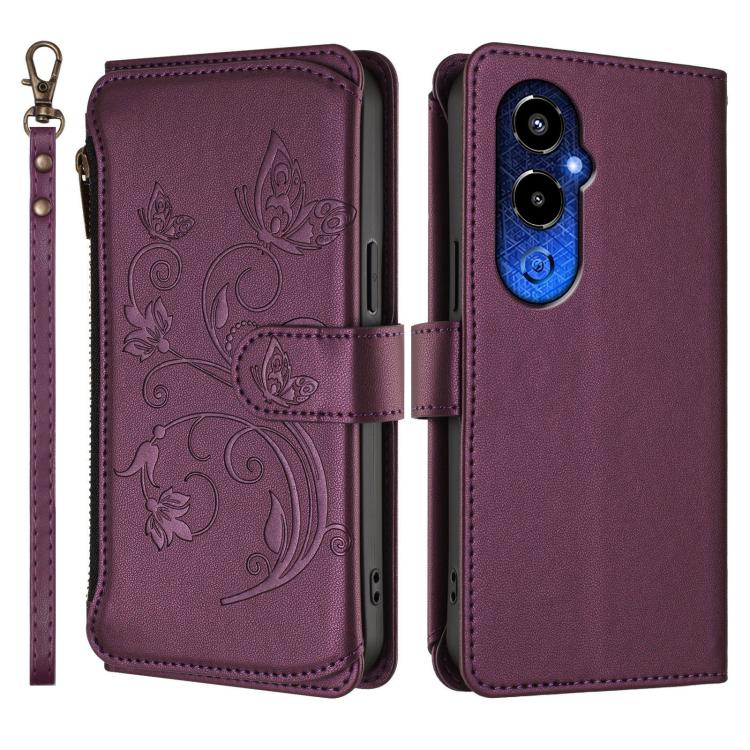 Butterfly Love Flower Multi-card Zipper Wallet Leather Phone Case, For Tecno Pova 4 Pro, For Tecno Pova 4, For Tecno Pova Neo 2, For Tecno Spark GO 2022 / 8C / 9, For Tecno Spark 9T / 9 Pro, For Tecno Camon 19 / 19 Pro 5G