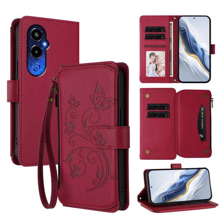 Butterfly Love Flower Multi-card Zipper Wallet Leather Phone Case, For Tecno Pova 4 Pro, For Tecno Pova 4, For Tecno Pova Neo 2, For Tecno Spark GO 2022 / 8C / 9, For Tecno Spark 9T / 9 Pro, For Tecno Camon 19 / 19 Pro 5G