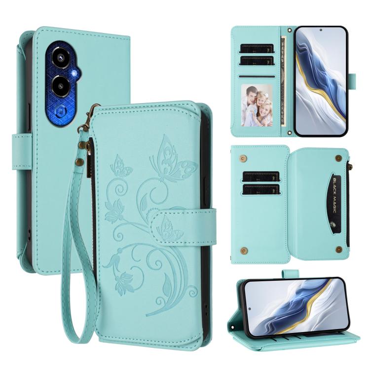 Butterfly Love Flower Multi-card Zipper Wallet Leather Phone Case, For Tecno Pova 4 Pro, For Tecno Pova 4, For Tecno Pova Neo 2, For Tecno Spark GO 2022 / 8C / 9, For Tecno Spark 9T / 9 Pro, For Tecno Camon 19 / 19 Pro 5G