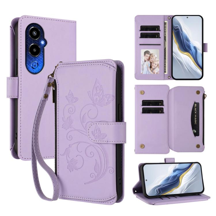 Butterfly Love Flower Multi-card Zipper Wallet Leather Phone Case, For Tecno Pova 4 Pro, For Tecno Pova 4, For Tecno Pova Neo 2, For Tecno Spark GO 2022 / 8C / 9, For Tecno Spark 9T / 9 Pro, For Tecno Camon 19 / 19 Pro 5G