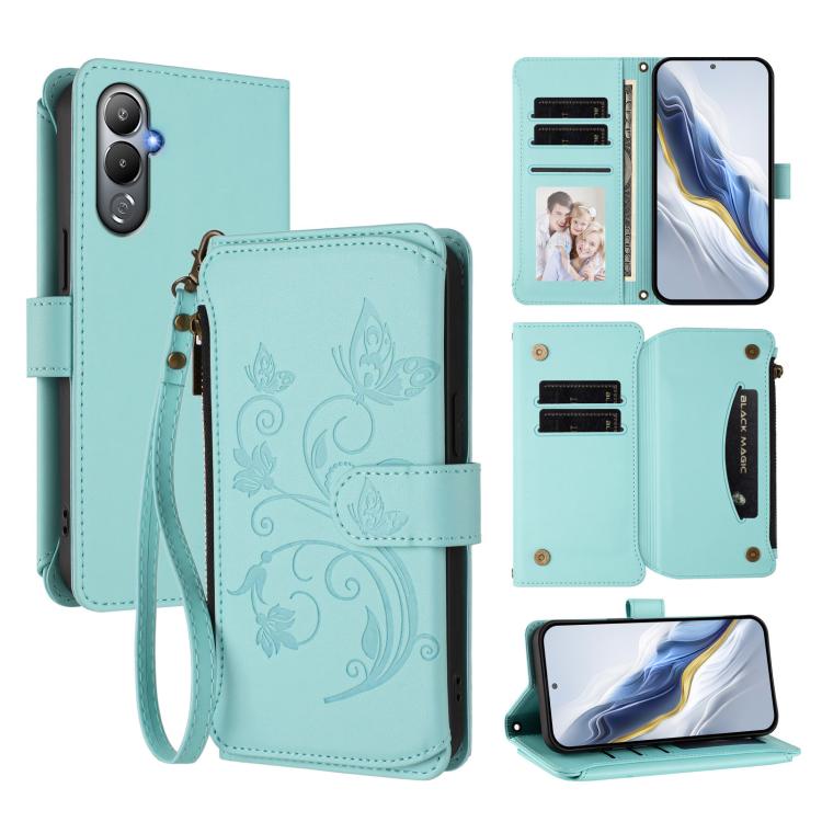 Butterfly Love Flower Multi-card Zipper Wallet Leather Phone Case, For Tecno Pova 4 Pro, For Tecno Pova 4, For Tecno Pova Neo 2, For Tecno Spark GO 2022 / 8C / 9, For Tecno Spark 9T / 9 Pro, For Tecno Camon 19 / 19 Pro 5G