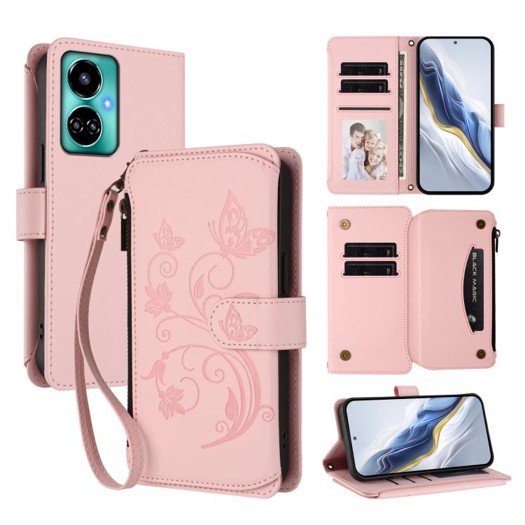 Butterfly Love Flower Multi-card Zipper Wallet Leather Phone Case, For Tecno Pova 4 Pro, For Tecno Pova 4, For Tecno Pova Neo 2, For Tecno Spark GO 2022 / 8C / 9, For Tecno Spark 9T / 9 Pro, For Tecno Camon 19 / 19 Pro 5G