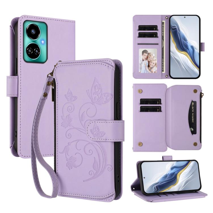 Butterfly Love Flower Multi-card Zipper Wallet Leather Phone Case, For Tecno Pova 4 Pro, For Tecno Pova 4, For Tecno Pova Neo 2, For Tecno Spark GO 2022 / 8C / 9, For Tecno Spark 9T / 9 Pro, For Tecno Camon 19 / 19 Pro 5G