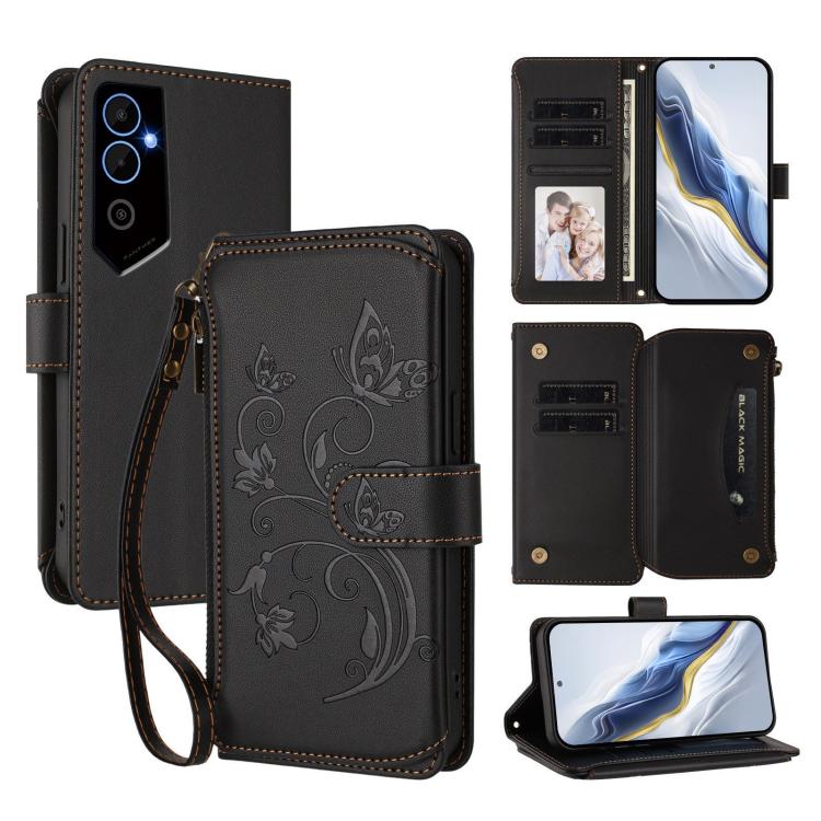 Butterfly Love Flower Multi-card Zipper Wallet Leather Phone Case, For Tecno Pova 4 Pro, For Tecno Pova 4, For Tecno Pova Neo 2, For Tecno Spark GO 2022 / 8C / 9, For Tecno Spark 9T / 9 Pro, For Tecno Camon 19 / 19 Pro 5G