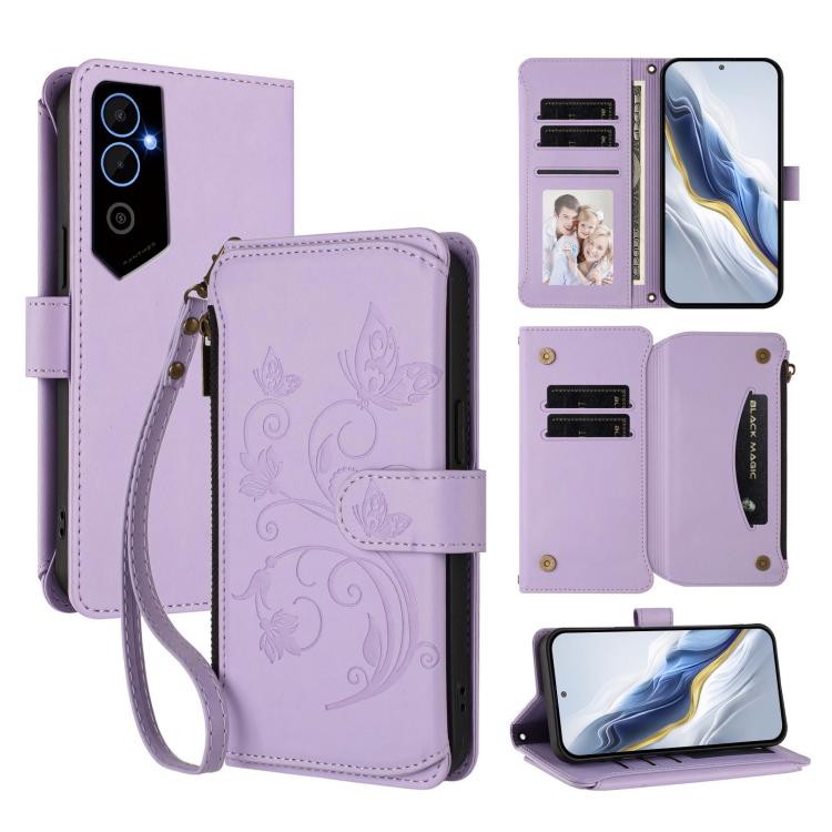 Butterfly Love Flower Multi-card Zipper Wallet Leather Phone Case, For Tecno Pova 4 Pro, For Tecno Pova 4, For Tecno Pova Neo 2, For Tecno Spark GO 2022 / 8C / 9, For Tecno Spark 9T / 9 Pro, For Tecno Camon 19 / 19 Pro 5G