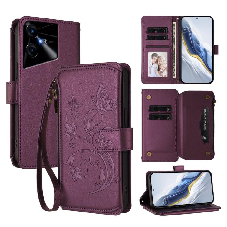 Butterfly Love Flower Multi-card Zipper Wallet Leather Phone Case, For Tecno Camon 30 4G / 5G, For Tecno Spark 20 Pro+ 4G, For Tecno Spark GO 2024 4G / 20 4G, For Tecno Pova 5 Pro 5G, For Tecno Pova Neo 3, For Tecno Pova 5