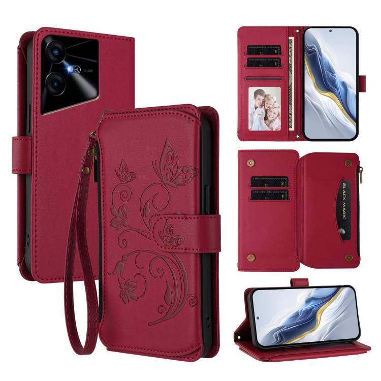 Butterfly Love Flower Multi-card Zipper Wallet Leather Phone Case, For Tecno Camon 30 4G / 5G, For Tecno Spark 20 Pro+ 4G, For Tecno Spark GO 2024 4G / 20 4G, For Tecno Pova 5 Pro 5G, For Tecno Pova Neo 3, For Tecno Pova 5