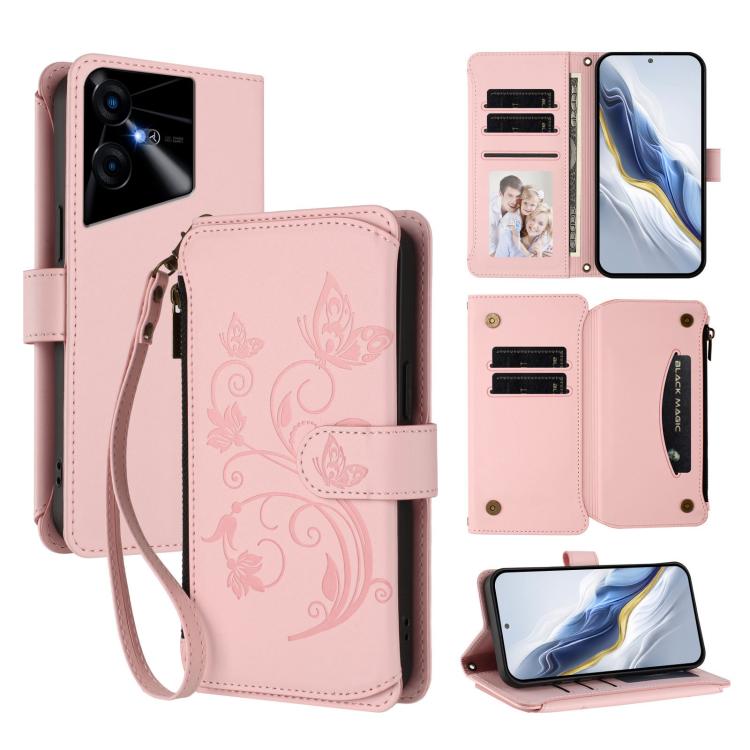 Butterfly Love Flower Multi-card Zipper Wallet Leather Phone Case, For Tecno Camon 30 4G / 5G, For Tecno Spark 20 Pro+ 4G, For Tecno Spark GO 2024 4G / 20 4G, For Tecno Pova 5 Pro 5G, For Tecno Pova Neo 3, For Tecno Pova 5